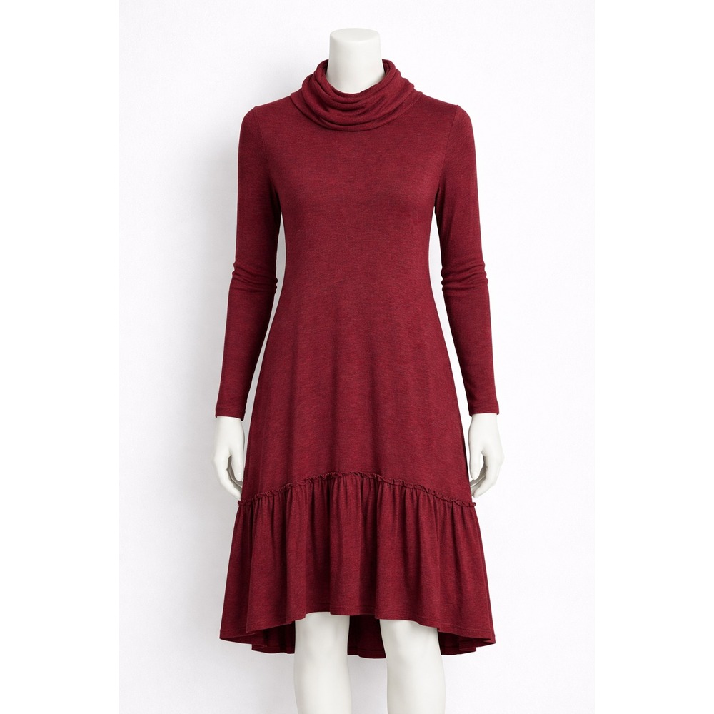 Sunday in Brooklyn Dress Women Small Burgundy Cowl Neck Ruffle High Low Red
